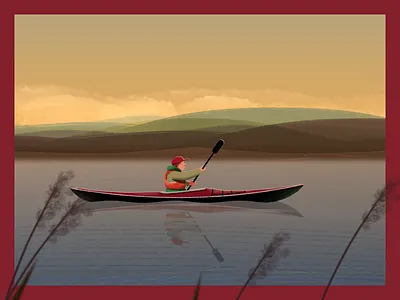 Calm waters... NaBu - Blue Ribbon Detail 2d after effects animation bts canoe cycle illustration mountains nature paddle parallax river shape layers water waves