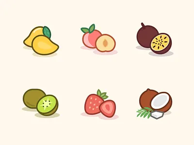 Fruit Icon Set coconut icon illustration line mango peach strawberry
