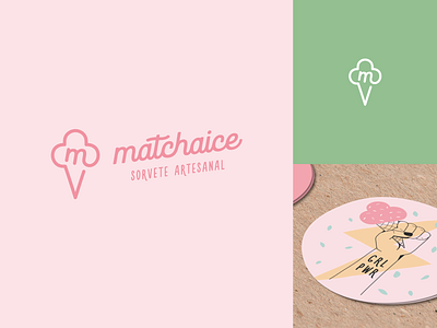 Matchaice - Ice Cream Shop brand brand design brand identity branding design flat ice cream ice cream shop icon icon design illustration mark matcha minimal pink logo simple ui ux vector visual identity