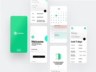 Gatepass app branding design free green greens illustration minimalist modern shadows ui uiux ux vector