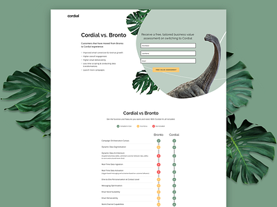 cordial vs bronto brontosaurus campaign competitor dinosaur landing page saas technology website