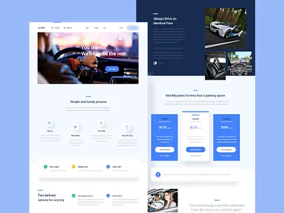 Upshift — landing page blue carsharing clean daily ui homepage illustration landing page layout minimal photography product startup tonik typography uidesign uiux web web design website white