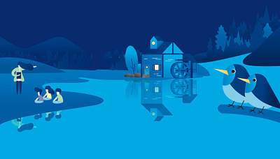 House by the lake art design digitalart flat home house illustration illustration digital lake river ui vector web