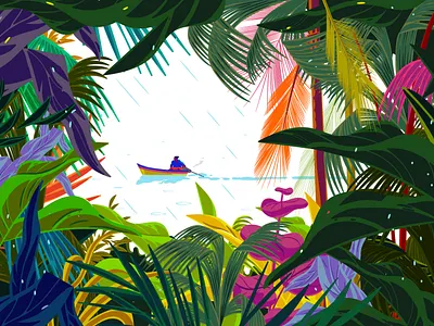 Hurry to get home! adobe illustrator adobe photoshop art beauty boat digital art digital illustration greenery illustration illustrator nature photoshop rain tropical vector