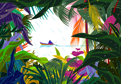 Hurry to get home! adobe illustrator adobe photoshop art beauty boat digital art digital illustration greenery illustration illustrator nature photoshop rain tropical vector