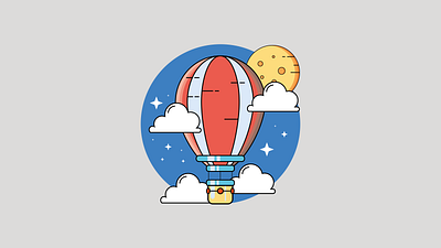 Moon and big balloon animation character design drawing flat graphic illustration logo designer minimal sketch