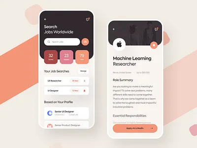 Job Search app design app home design interface job application job board job listing job portal job search job search app jobs mobile app search job app ui ui design