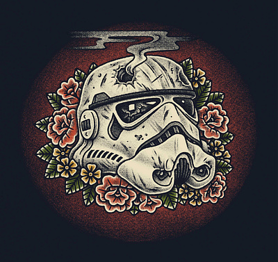 Storm Trooper Final digital flash flowers illustration pen and ink rose roses star wars stippling storm trooper tattoo traditional