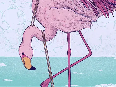 MoOoVin on UuUup! bird clouds drawing flamingo halftones illustration ink poster texture wip