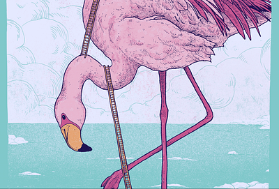 MoOoVin on UuUup! bird clouds drawing flamingo halftones illustration ink poster texture wip