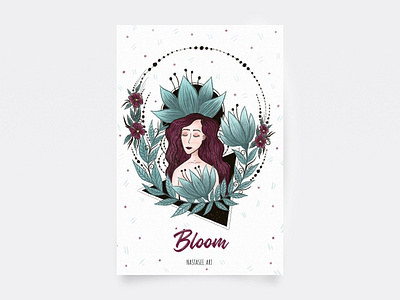 Postcard — Bloom art bloom cosmos flora flower girl hair illustration mhendi plant