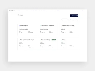 Startday - Tool for freelancers card cards homepage items list lists overview project management web webdesign website