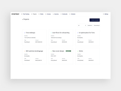 Startday - Tool for freelancers card cards homepage items list lists overview project management web webdesign website