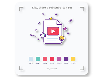 Like share & subscribe Icon set adobe color colorpalette designer flat icon icon design illustration like share subscribe typography ui ux vector vector illustration vectorart youtube youtube channel youtuber