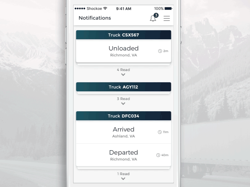Fleet Management Notifications alert app design management notification truck ui ux