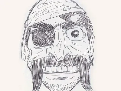 Pirate 50s buccaneer illustration pen and ink pirate