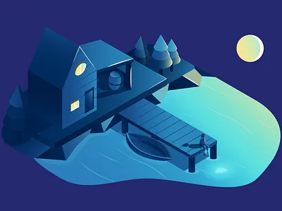 Moonlight illustration isometry moonlight night