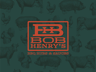Bob Henry's BBQ animals barbecue bbq bottle brand identity branding chicken cow farm grill hunter illustration logo logo design meat monogram pig sauce
