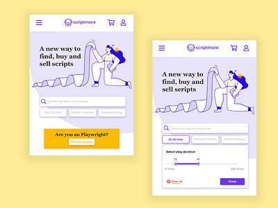 Script App - search method and banner illustration design illustration interaction design mobile app purple hair responsive design uidesign user experience uxdesign woman