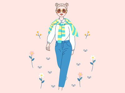 It's me ! banner design flower girl happy illustration love sun ui