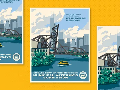 South Branch boat chicago illustration river searstower