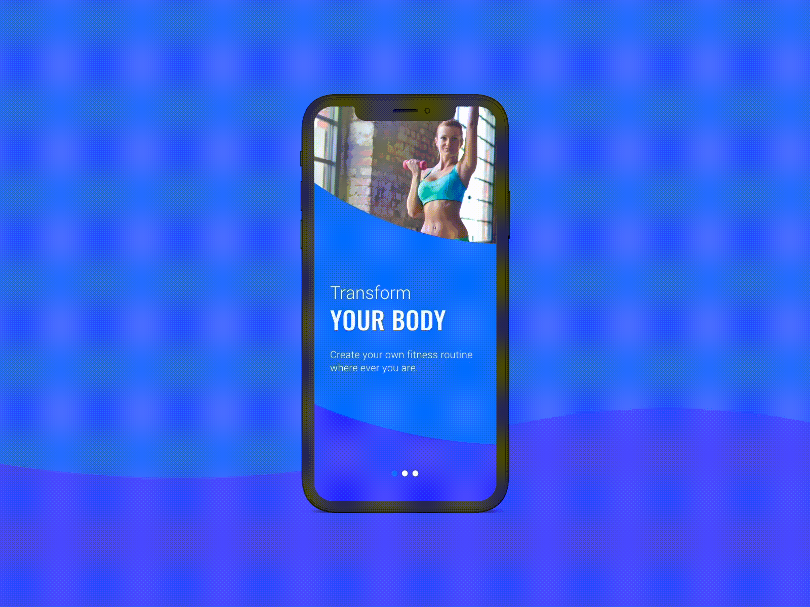 Fitness App Onboarding Transitions adobe photoshop adobe xd animation app blue fitness gym health ik blue motion design onboarding sketch sketch app splash page transition xd