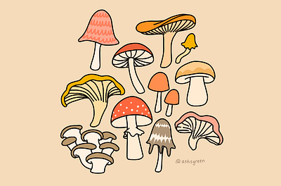 Mushrooms! edible food foraging forest illustration illustrator mushrooms pattern photoshop print wild