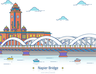 Chennai-Landmark-Illustration-Series-Napier Bridge branding design festival flat identity illustration illustrator landscape photoshop vector