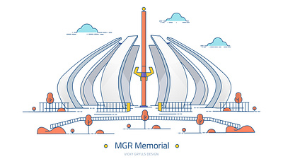 Chennai-Landmark-Illustration-Series-MGR Memorial branding design festival flat identity illustration illustrator landscape photoshop vector