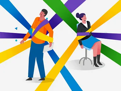 Be free 2d animation business chair characters confused design explainervideo freedom illustration man motion graphics problem solving solutions tablet tech trapped vector woman workers