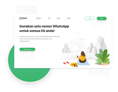 Pejer Landing Page app branding flat gradient background illustration typography ui ux web website