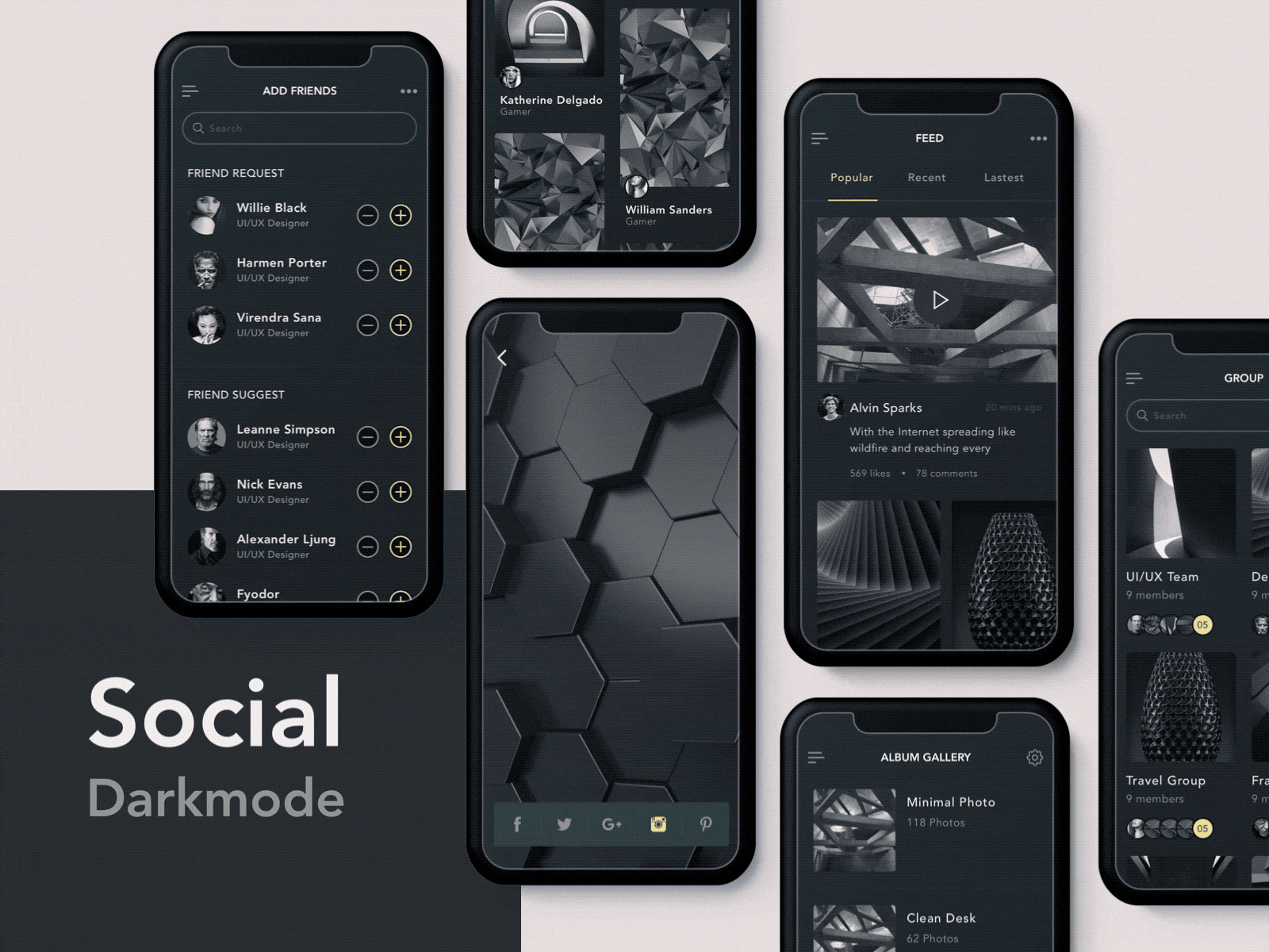 Valir Social Darkmode - animation app clean dark darkmode design ios principle sketch social ui uidesign