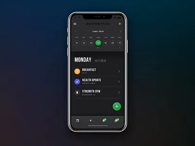 Calendar view - Burnstate app calendar fitness fitness app mobile mobile app design ux