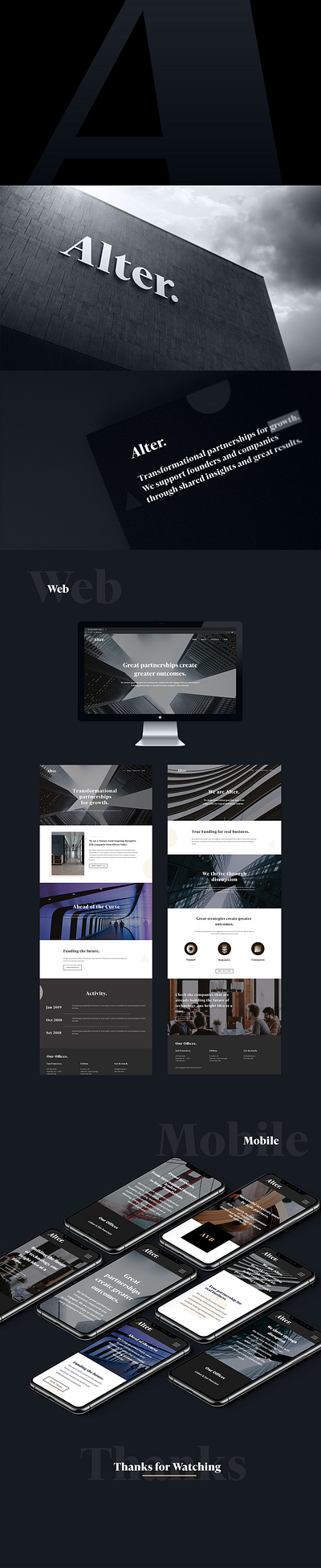 Alter Ventures - Mobile Look & Feel ✍️ black branding classic design experience finance partners typography ui ux venture venture capital