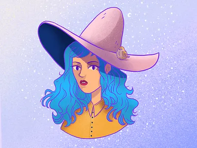 Girl with birb on her hat 80s style birb design digital illustration disco girl grain texture illustration