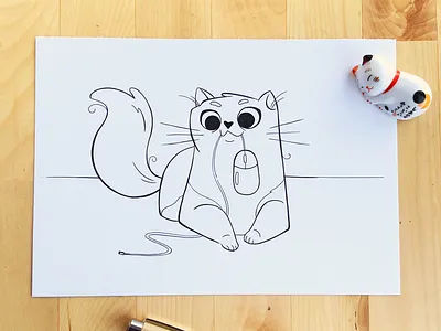 Inktober - Tasty art cat drawing illustration inktober inktober2019 lineart mouse october pens proud sketch