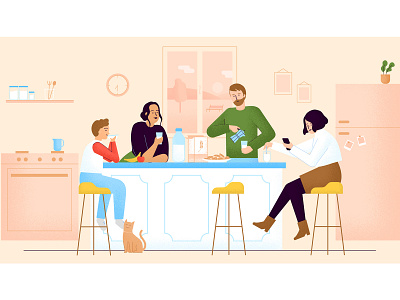 Family Breakfast 2d aftereffects animation breakfast character flat illustration illustrator milk motion design motion graphics shadeit vector video