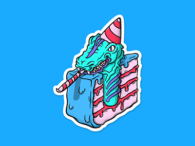 Birthday Cake Dragon Sticker art cake cartoon design dragon fine art graphic graphic design illustration sticker sticker design