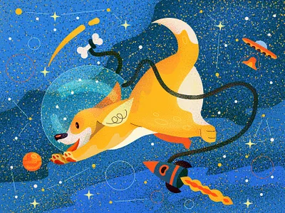 Corgi character corgi dog illustration planet rocet space star ufo vector