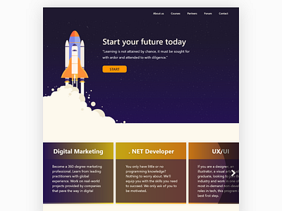 Academy landing page academy blue button courses design digital future gradient inspiration landingpage learn orange rocket school start uidesign ux ui design uxdesign uxui webdesign