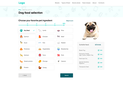 Page of selection of food for dogs concept design dog dog food figma food pet ui ux