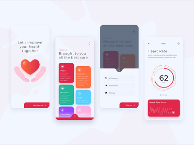 Health Home Basic Mobile UI app clean get started health heart rate home kit light menu mobile modern navigation sketch ui ux