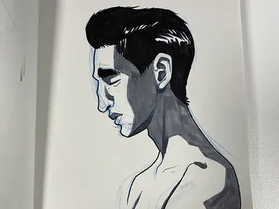A man black drawing illustration ink inktober man white