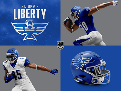 ZFL | Libra Liberty Visual Identity bevel blue brand identity branding eagle eagle logo emblem football helmet illustrator design league liberty libra logo design mascot sports branding sports logo uniform design vector zodiac