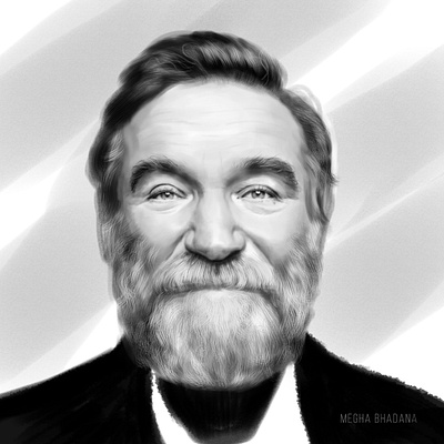 Robin Williams adobe photoshop black and white digital 2d digital art digital painting digital portrait illustration megha bhadana print robin williams