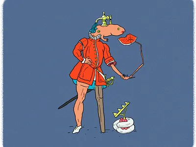 I've got your soul like a watermelon collage colorful costume halloween horror illustration pirate soldier surreal watermelon