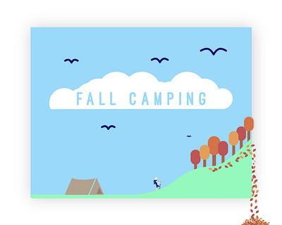 Fall Camping 3d birds camping clouds design flat illustration person tent trees typography vector