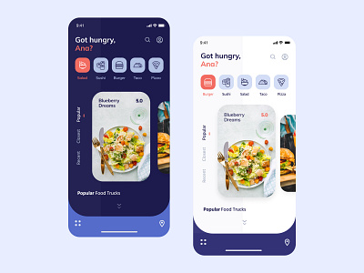 Food Trucks Mobile App clean dark ui dashboard design find food food and drink food app food truck icons interface ios menu minimal mobile app search trend 2019 ui ui ux