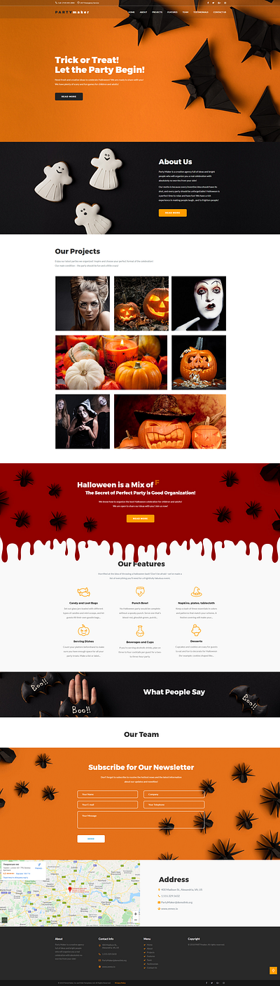 Halloween Wordpress Theme - PartyMaker design elementor elementor templates halloween halloween design halloween landung halloween party landing landing one page website party landing wordpress design wordpress theme wordpress themes