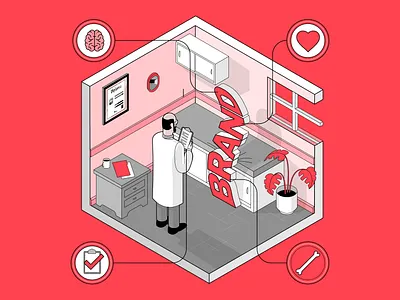 Brand Diagnosis Illustration brand branding doctor graphic icons illustration illustrator isometric isometric design lineart type typography